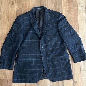 Burberry London Navy Blue Plaid Blazer Sport Coat 42R 100% Wool USA Bond Street